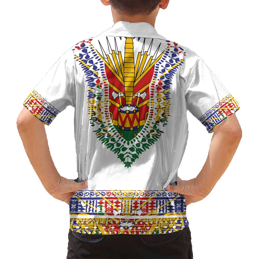Haiti Flag Traditional Dashiki Family Matching Puletasi and Hawaiian Shirt White Color - Polynesian Pride