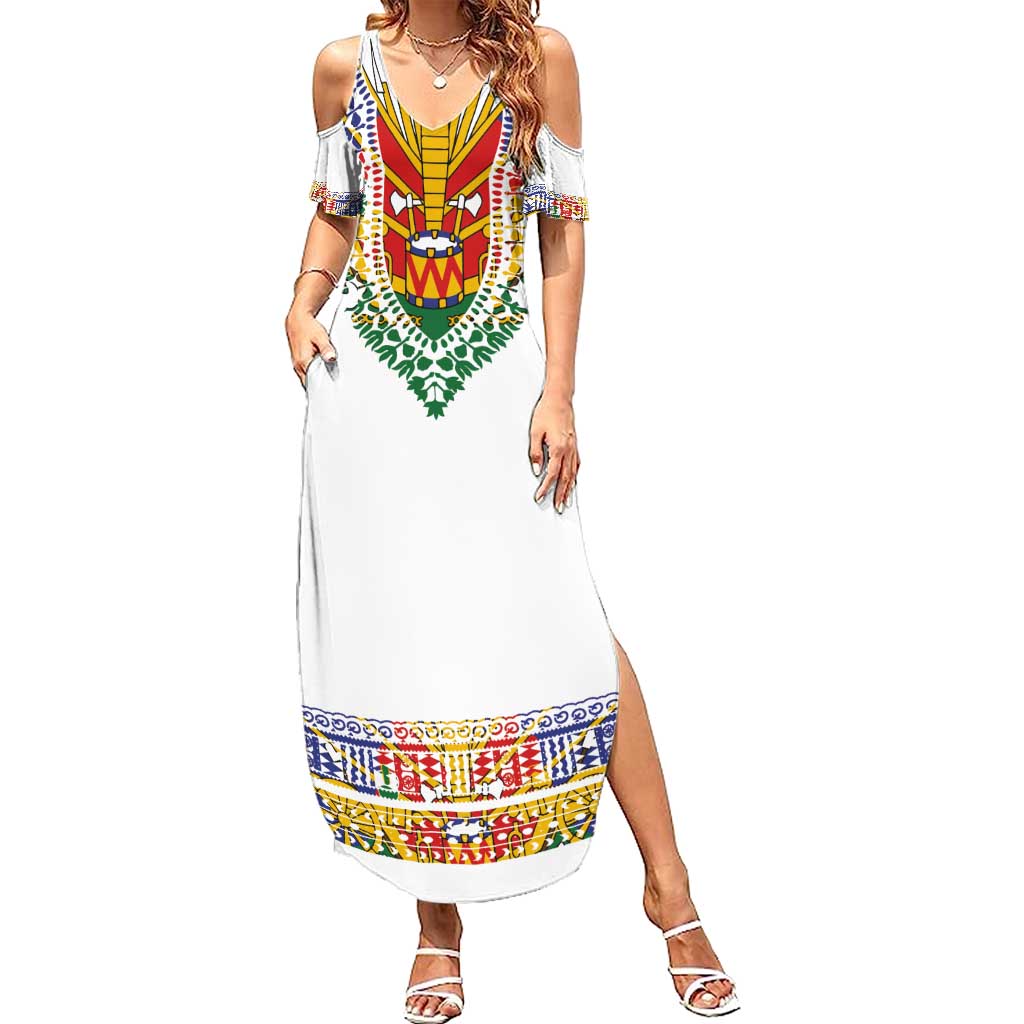 Haiti Flag Traditional Dashiki Family Matching Summer Maxi Dress and Hawaiian Shirt White Color - Polynesian Pride