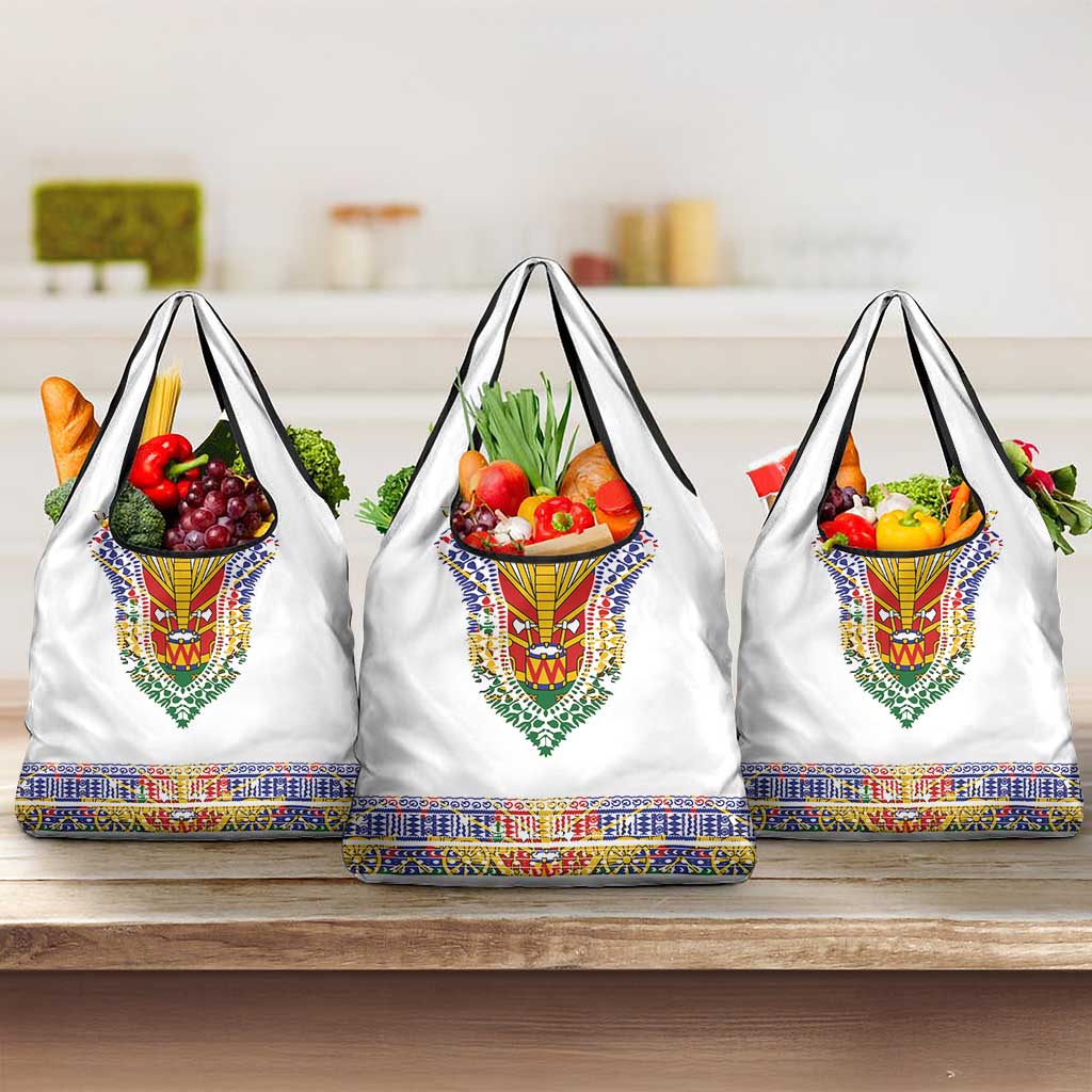 Haiti Flag Traditional Dashiki Grocery Bag White Color - Polynesian Pride
