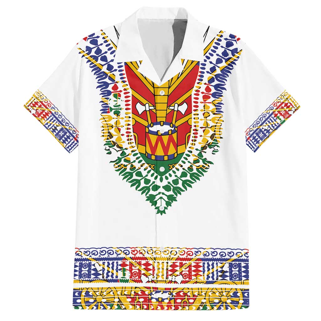 Haiti Flag Traditional Dashiki Hawaiian Shirt White Color - Polynesian Pride
