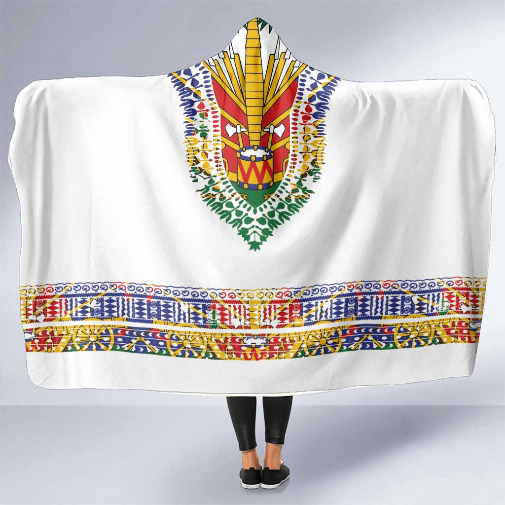 Haiti Flag Traditional Dashiki Hooded Blanket White Color - Polynesian Pride