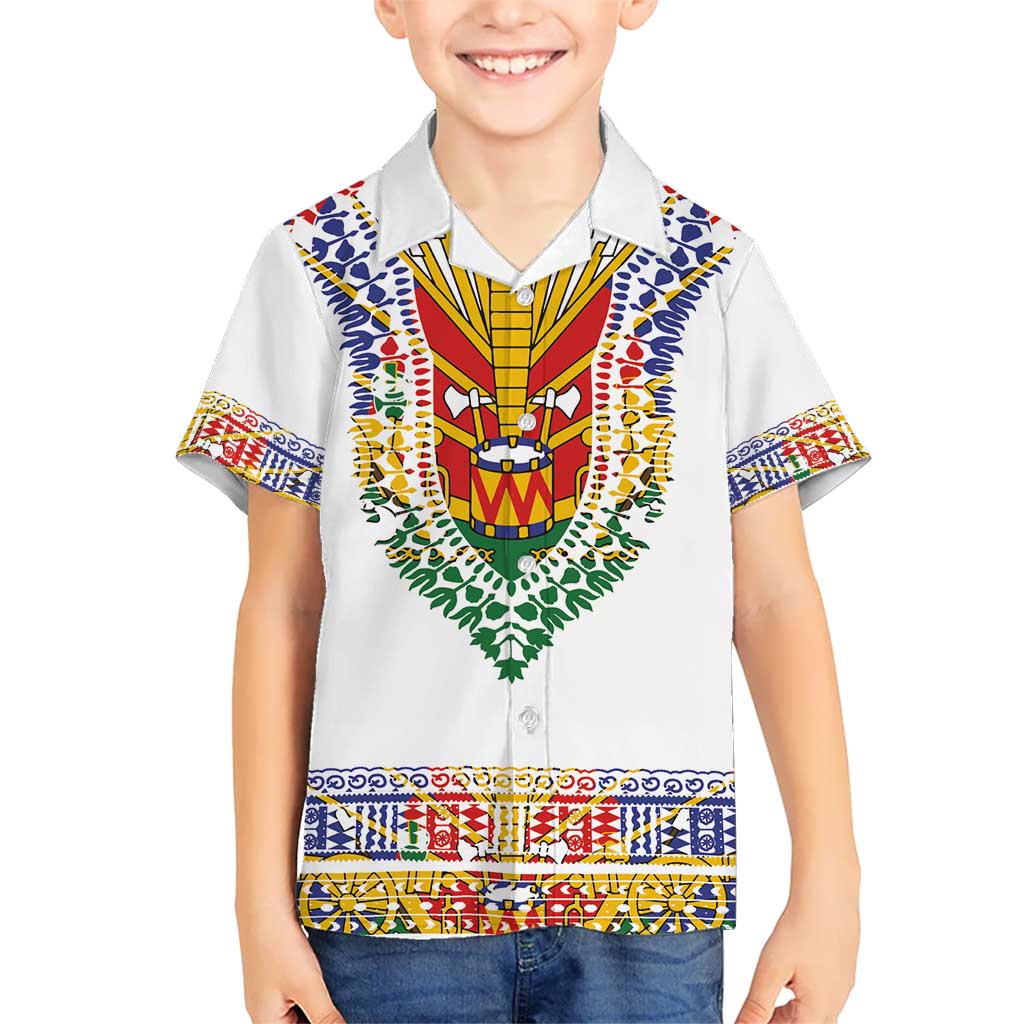 Haiti Flag Traditional Dashiki Kid Hawaiian Shirt White Color - Polynesian Pride