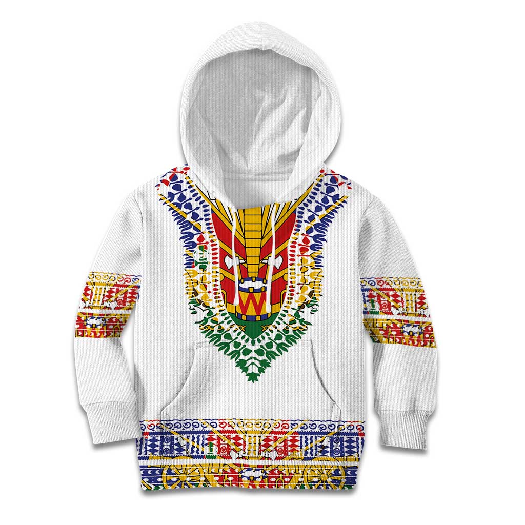 Haiti Flag Traditional Dashiki Kid Hoodie White Color - Polynesian Pride