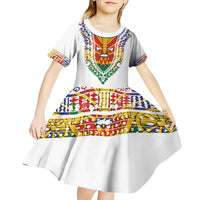 Haiti Flag Traditional Dashiki Kid Short Sleeve Dress White Color - Polynesian Pride