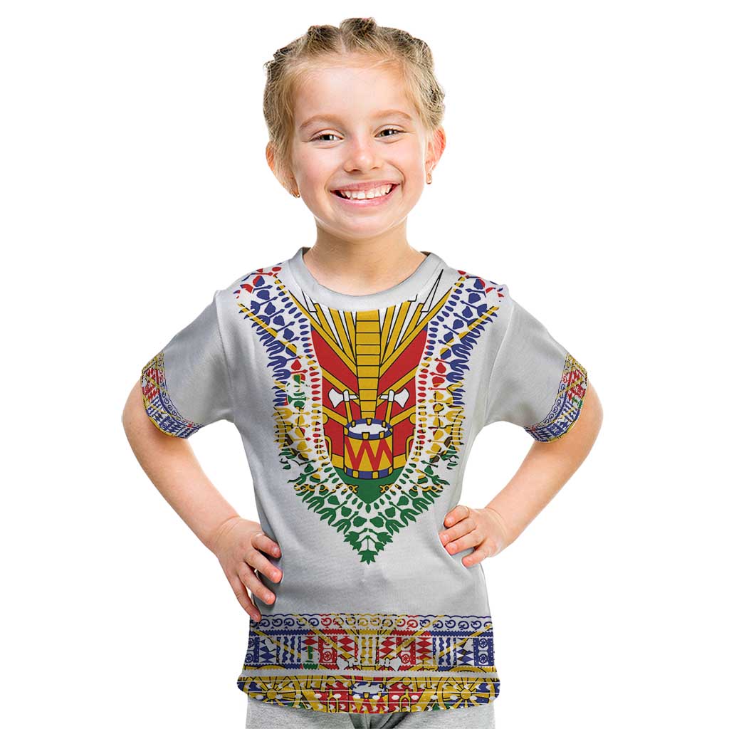 Haiti Flag Traditional Dashiki Kid T Shirt White Color - Polynesian Pride
