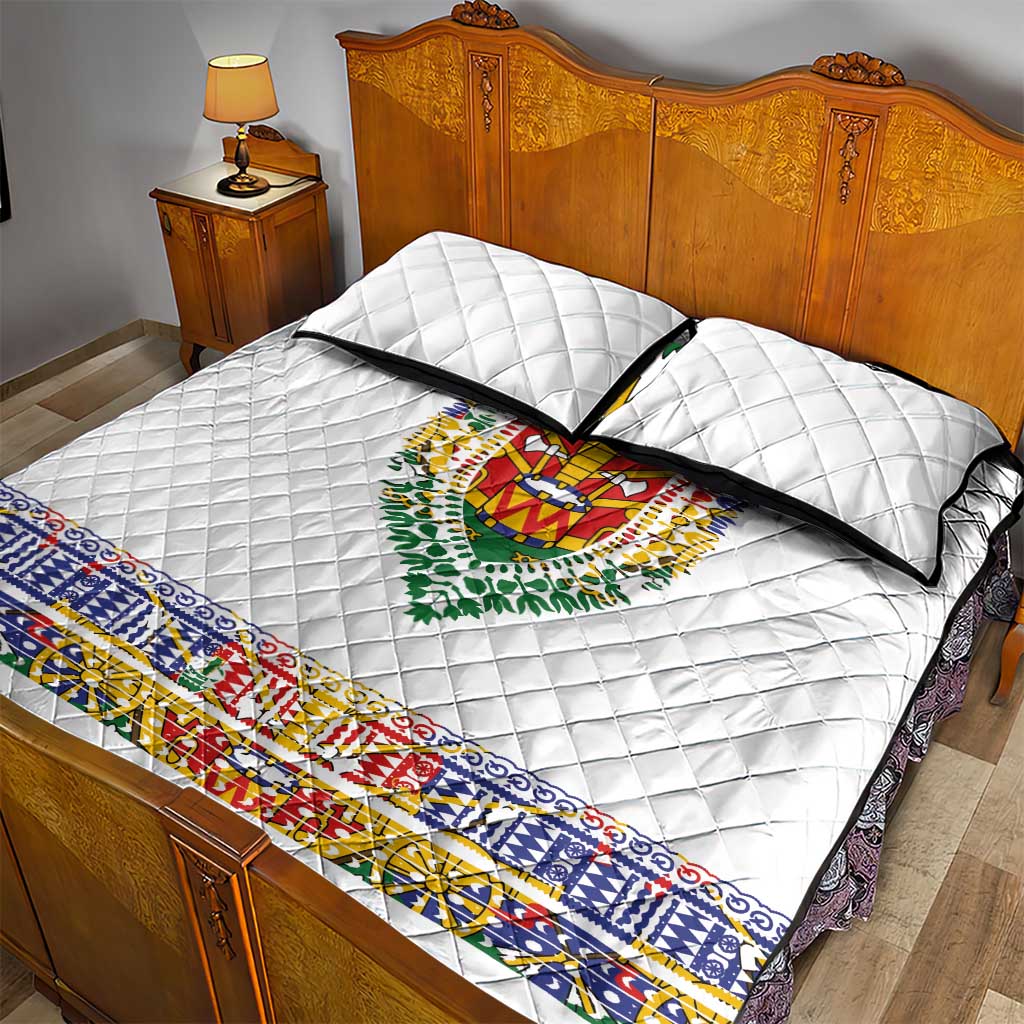 Haiti Flag Traditional Dashiki Quilt Bed Set White Color - Polynesian Pride