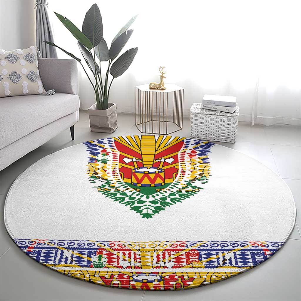 Haiti Flag Traditional Dashiki Round Carpet White Color - Polynesian Pride