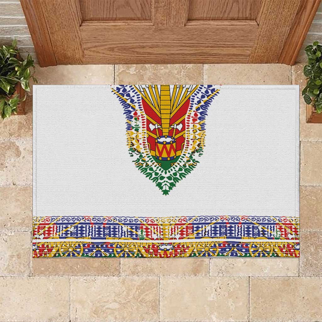 Haiti Flag Traditional Dashiki Rubber Doormat White Color - Polynesian Pride