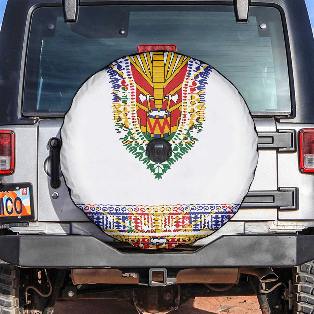 Haiti Flag Traditional Dashiki Spare Tire Cover White Color - Polynesian Pride