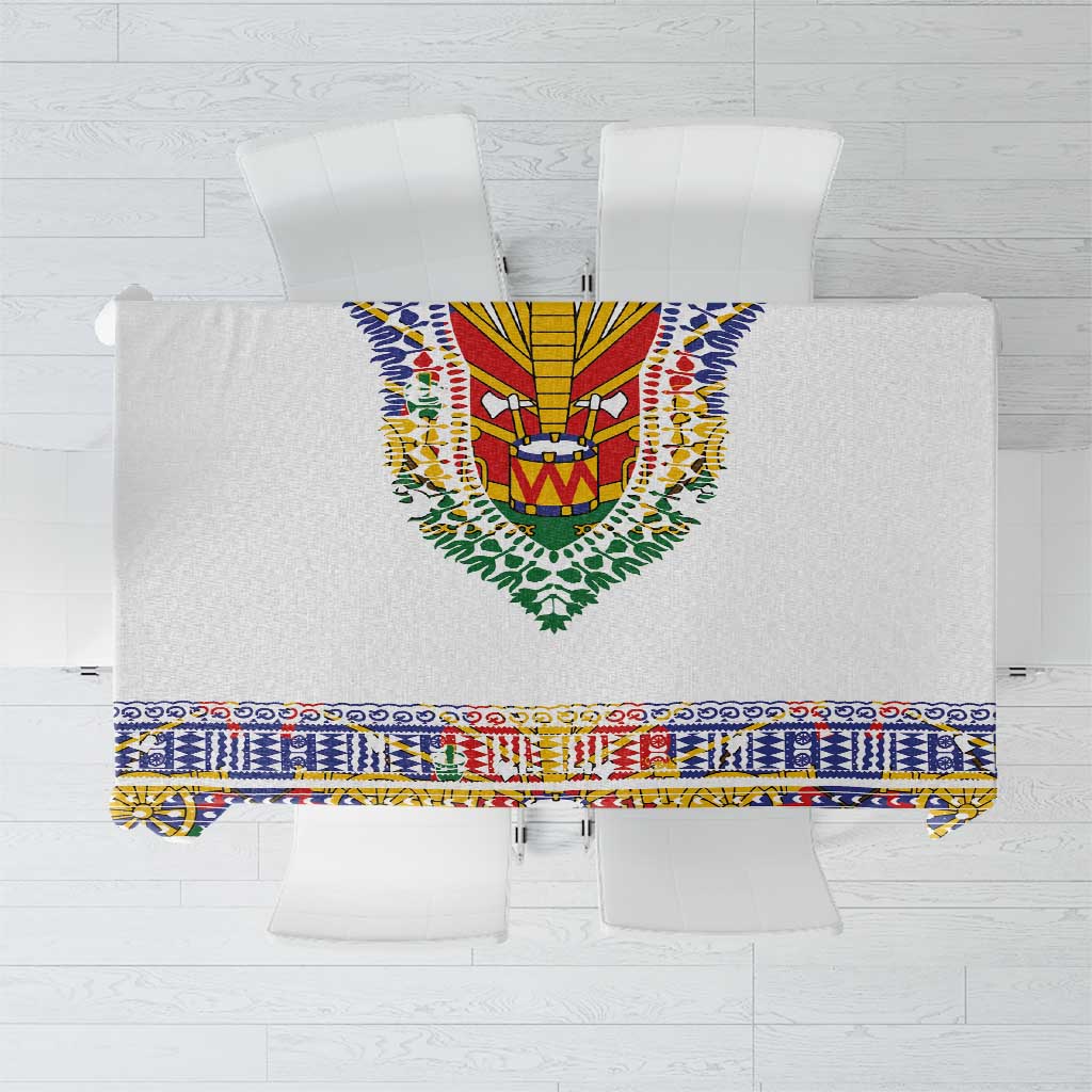 Haiti Flag Traditional Dashiki Tablecloth White Color - Polynesian Pride