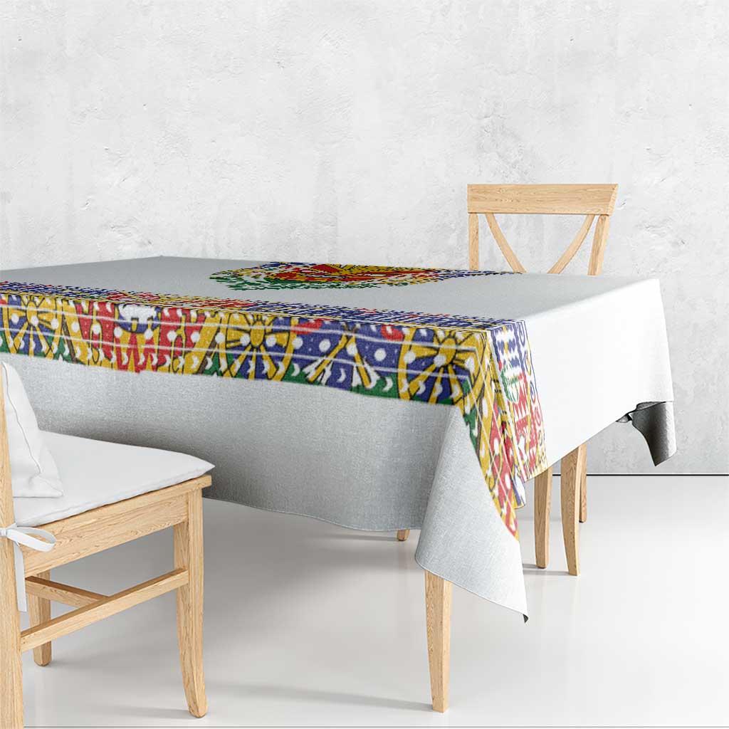 Haiti Flag Traditional Dashiki Tablecloth White Color - Polynesian Pride