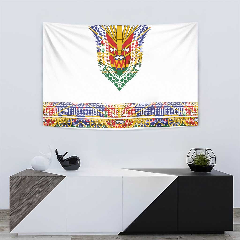 Haiti Flag Traditional Dashiki Tapestry White Color - Polynesian Pride
