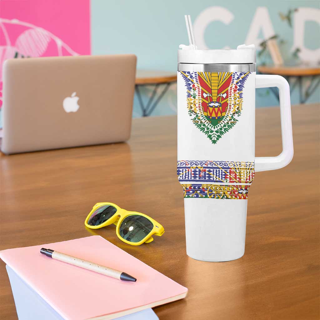 Haiti Flag Traditional Dashiki Tumbler With Handle White Color - Polynesian Pride