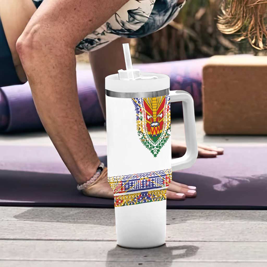 Haiti Flag Traditional Dashiki Tumbler With Handle White Color - Polynesian Pride
