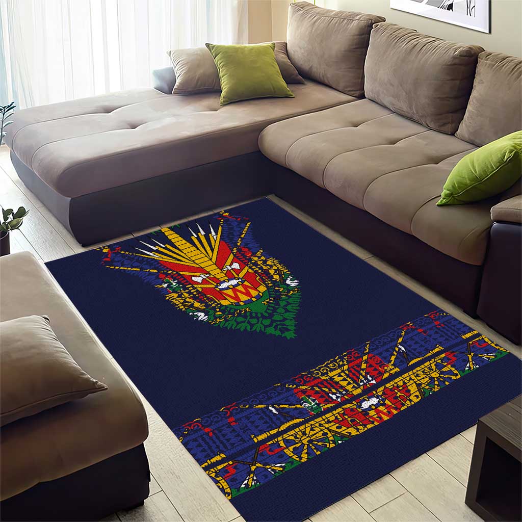 Haiti Flag Traditional Dashiki Area Rug Black Color - Polynesian Pride