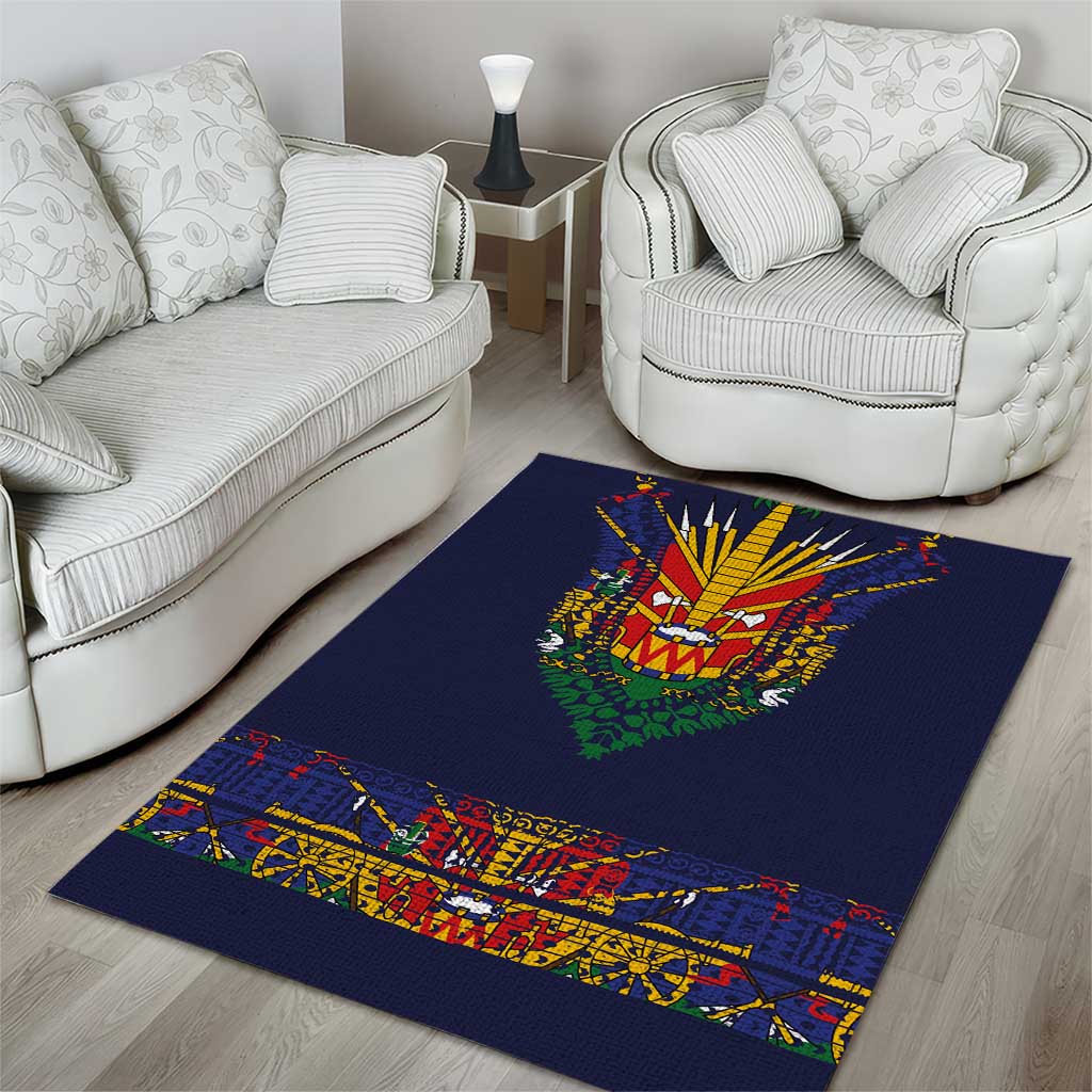 Haiti Flag Traditional Dashiki Area Rug Black Color - Polynesian Pride