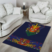 Haiti Flag Traditional Dashiki Area Rug Black Color - Polynesian Pride