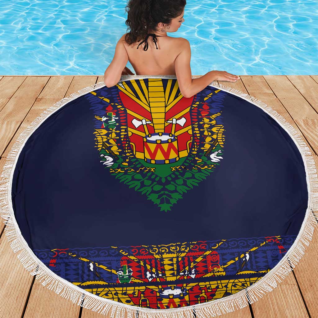 Haiti Flag Traditional Dashiki Beach Blanket Black Color - Polynesian Pride