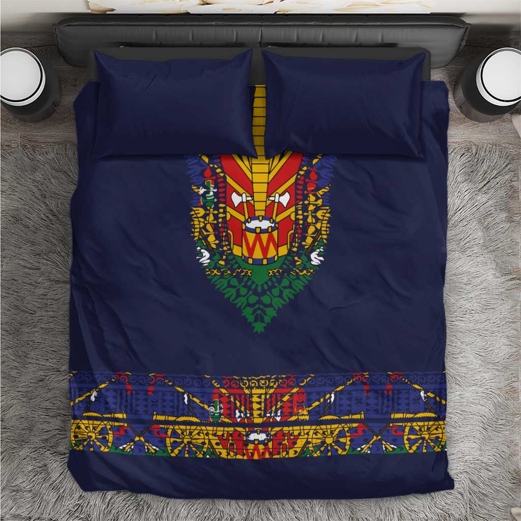 Haiti Flag Traditional Dashiki Bedding Set Black Color - Polynesian Pride