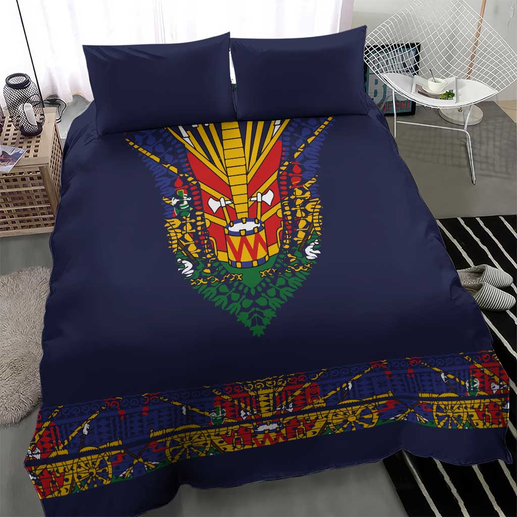 Haiti Flag Traditional Dashiki Bedding Set Black Color - Polynesian Pride