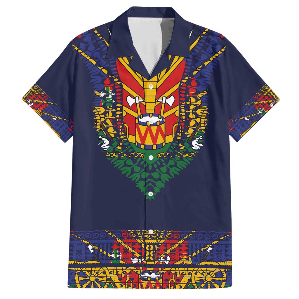 Haiti Flag Traditional Dashiki Family Matching Long Sleeve Bodycon Dress and Hawaiian Shirt Black Color LT03 Dad's Shirt - Short Sleeve Black - Polynesian Pride
