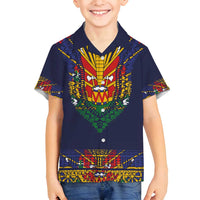 Haiti Flag Traditional Dashiki Family Matching Long Sleeve Bodycon Dress and Hawaiian Shirt Black Color LT03 Son's Shirt Black - Polynesian Pride