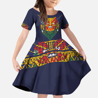 Haiti Flag Traditional Dashiki Family Matching Mermaid Dress and Hawaiian Shirt Black Color LT03 Daughter's Dress Black - Polynesian Pride