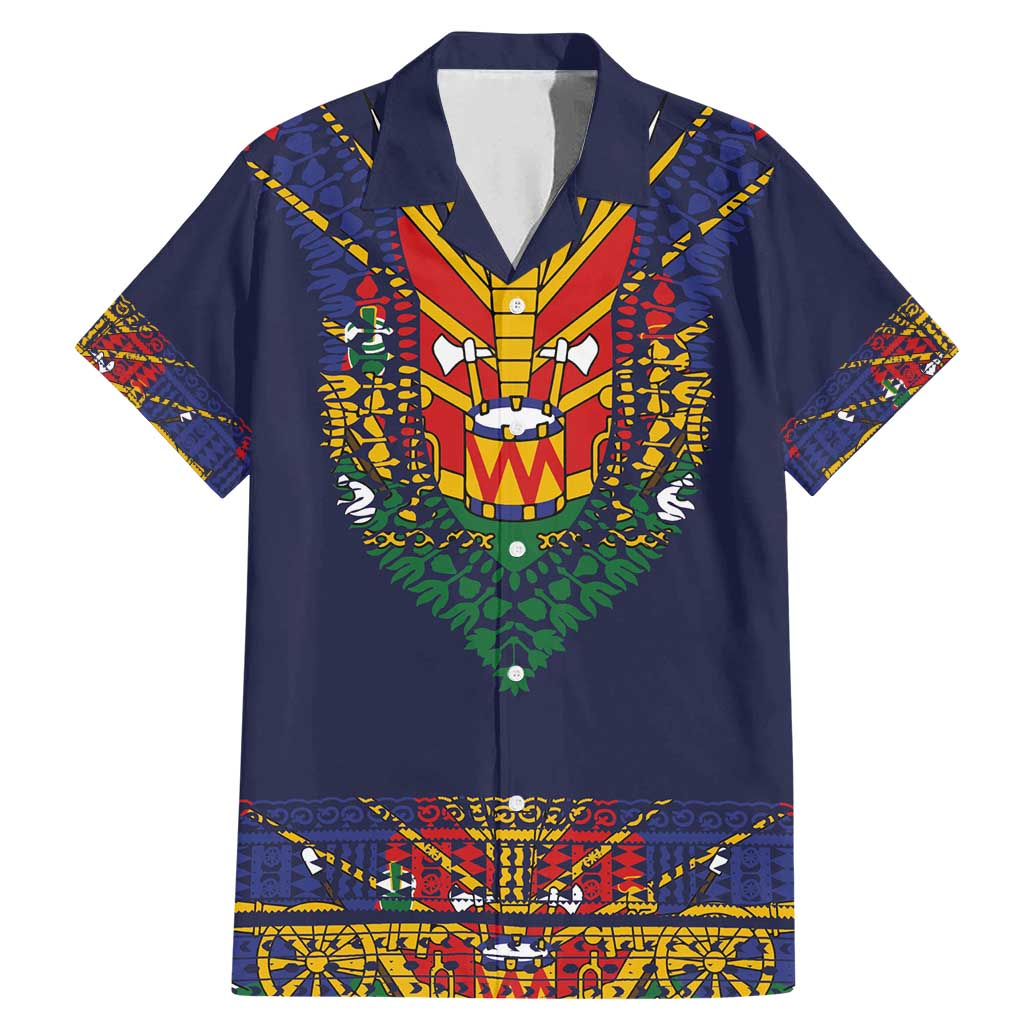 Haiti Flag Traditional Dashiki Family Matching Mermaid Dress and Hawaiian Shirt Black Color LT03 Dad's Shirt - Short Sleeve Black - Polynesian Pride