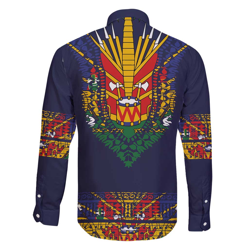 Haiti Flag Traditional Dashiki Family Matching Mermaid Dress and Hawaiian Shirt Black Color LT03 - Polynesian Pride