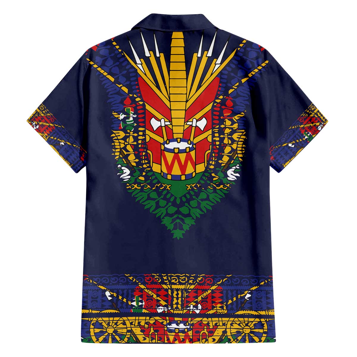 Haiti Flag Traditional Dashiki Family Matching Off The Shoulder Long Sleeve Dress and Hawaiian Shirt Black Color - Polynesian Pride