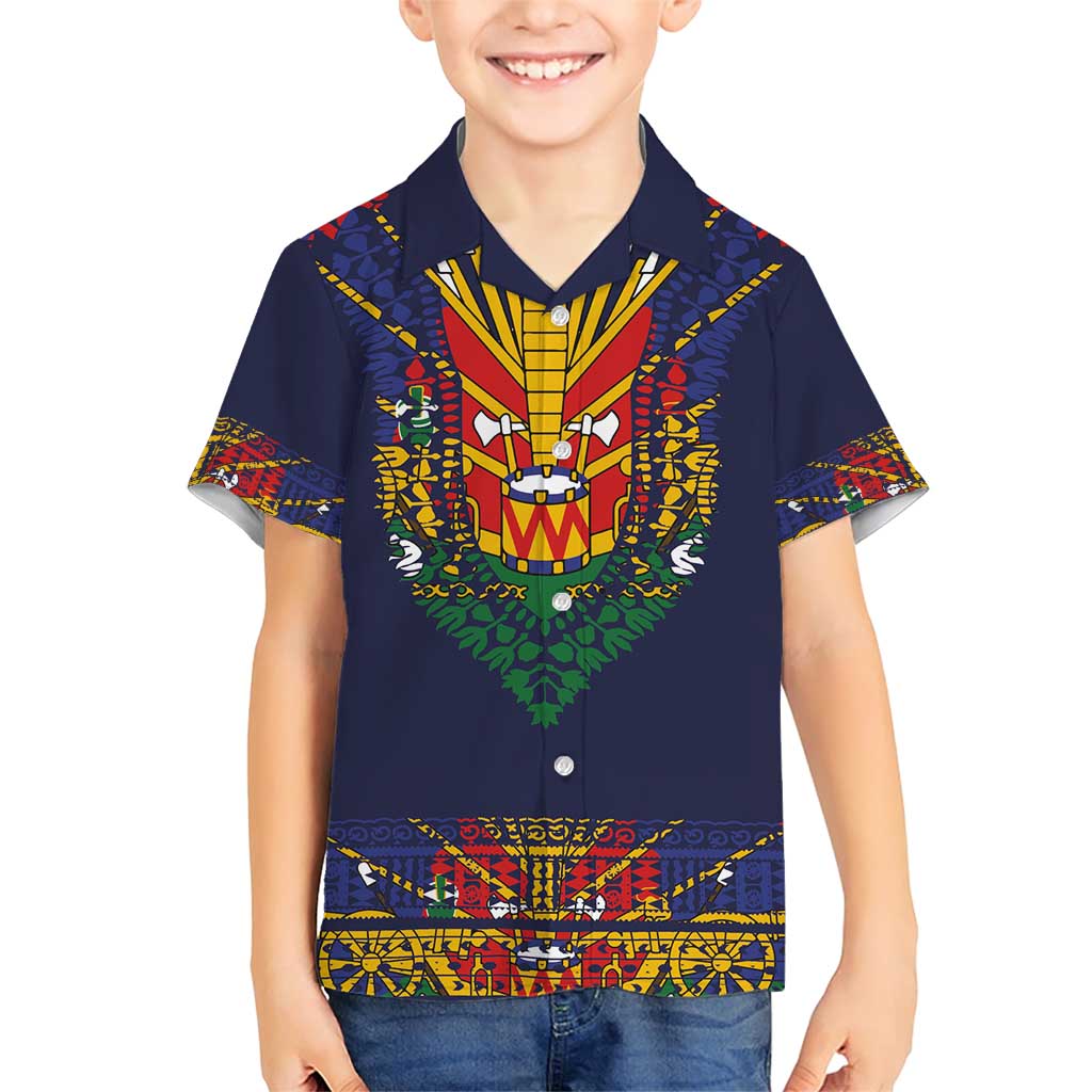 Haiti Flag Traditional Dashiki Family Matching Short Sleeve Bodycon Dress and Hawaiian Shirt Black Color LT03 Son's Shirt Black - Polynesian Pride