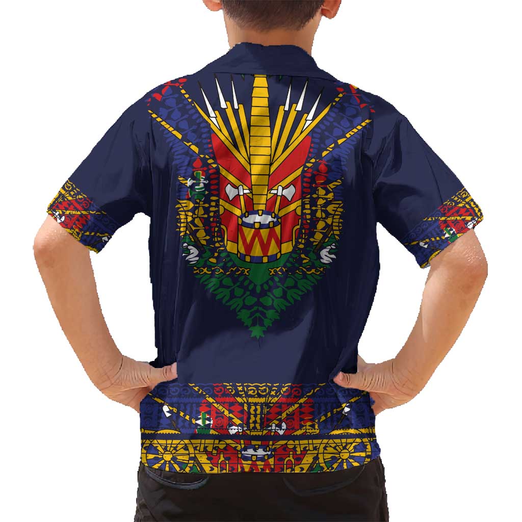 Haiti Flag Traditional Dashiki Family Matching Tank Maxi Dress and Hawaiian Shirt Black Color LT03 - Polynesian Pride
