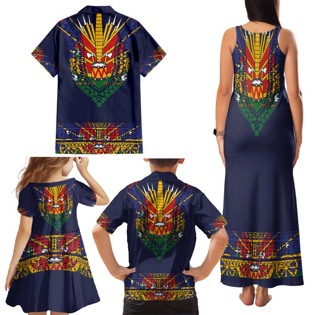 Haiti Flag Traditional Dashiki Family Matching Tank Maxi Dress and Hawaiian Shirt Black Color LT03 - Polynesian Pride