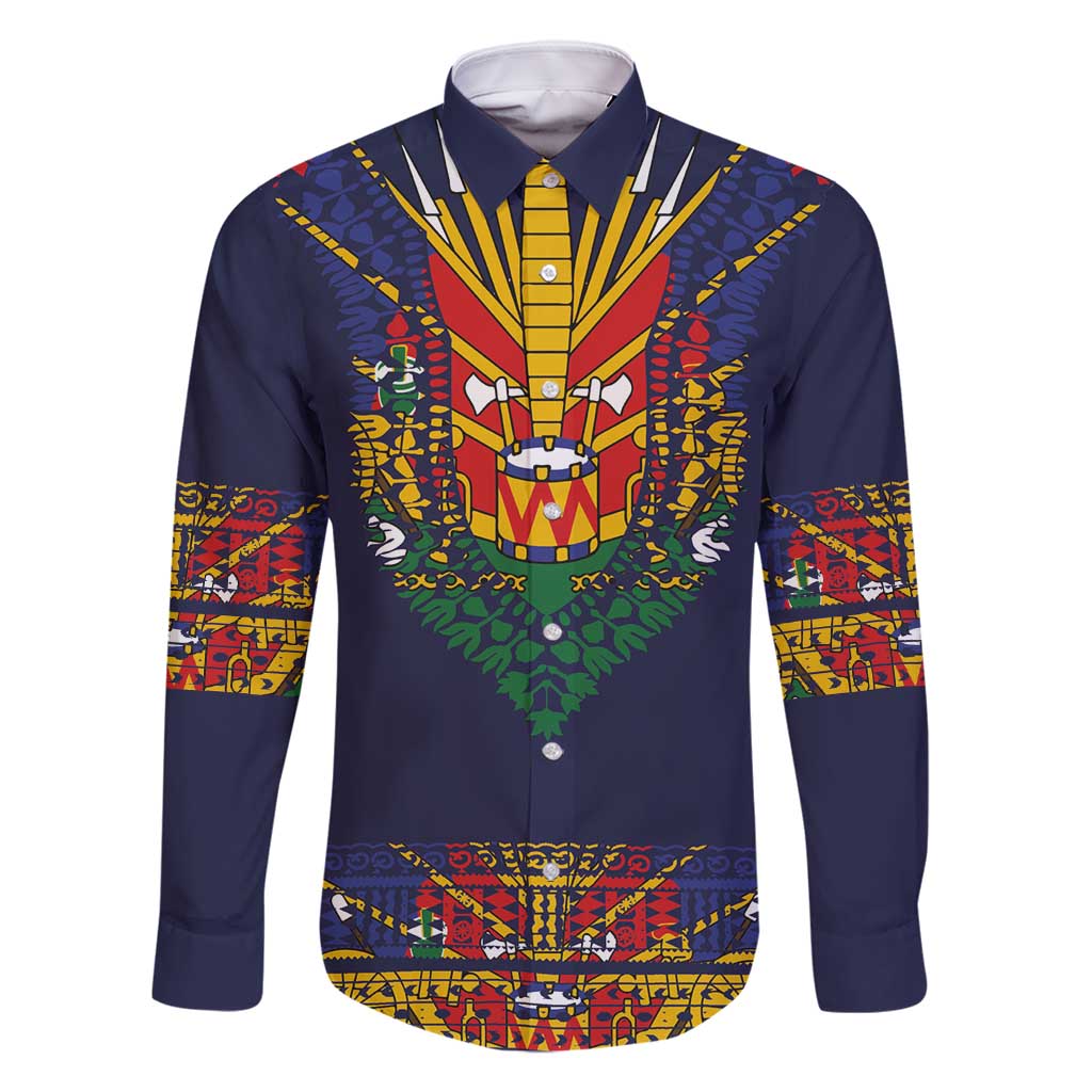 Haiti Flag Traditional Dashiki Family Matching Tank Maxi Dress and Hawaiian Shirt Black Color LT03 Dad's Shirt - Long Sleeve Black - Polynesian Pride