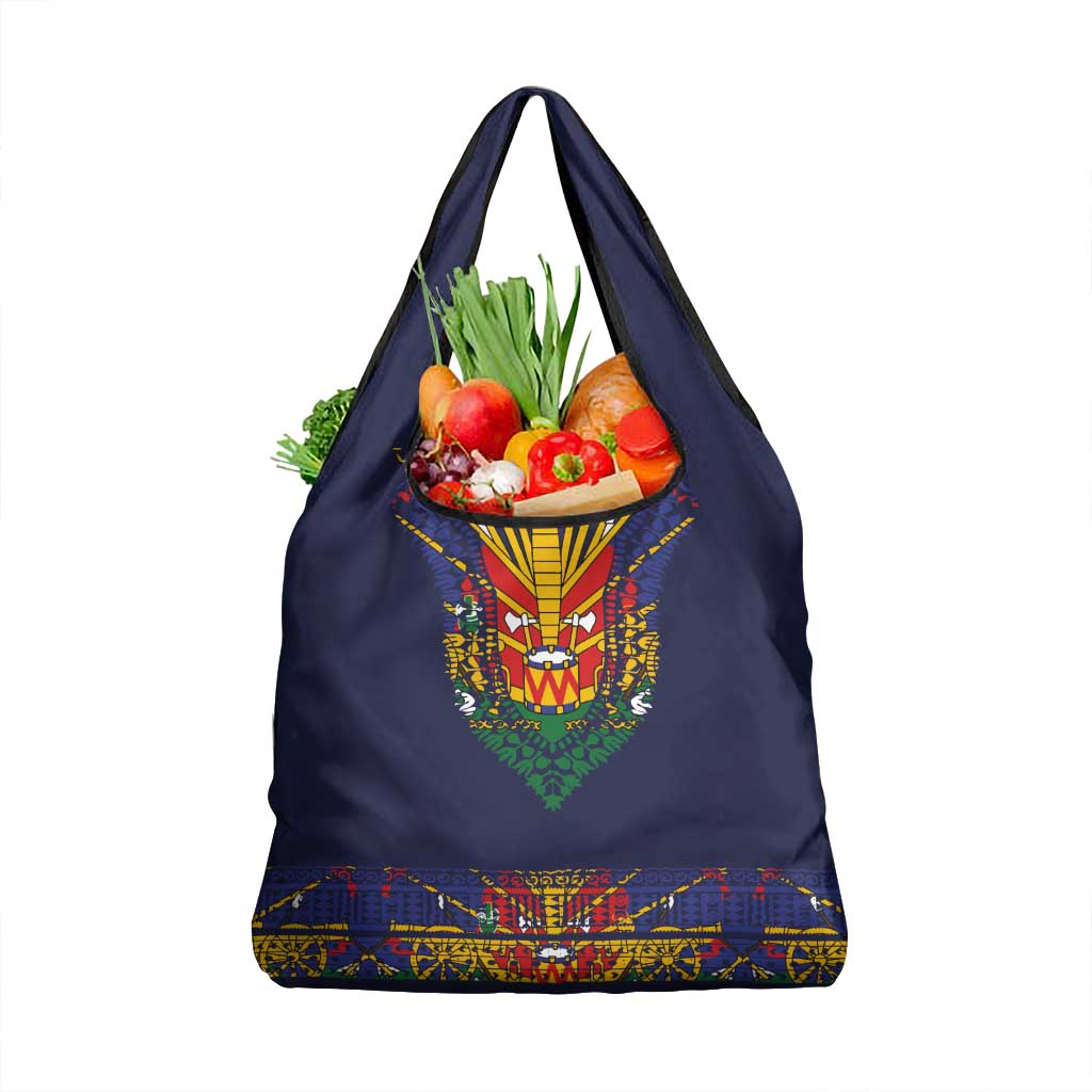 Haiti Flag Traditional Dashiki Grocery Bag Black Color - Polynesian Pride
