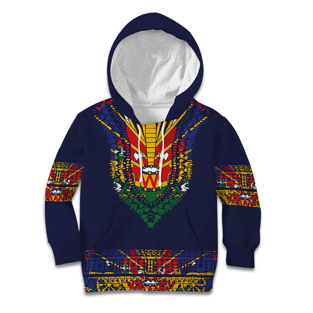 Haiti Flag Traditional Dashiki Kid Hoodie Black Color - Polynesian Pride