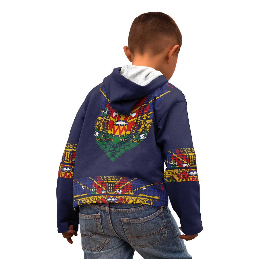 Haiti Flag Traditional Dashiki Kid Hoodie Black Color - Polynesian Pride