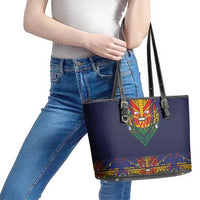 Haiti Flag Traditional Dashiki Leather Tote Bag Black Color - Polynesian Pride