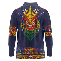 Haiti Flag Traditional Dashiki Long Sleeve Polo Shirt Black Color LT03 - Polynesian Pride