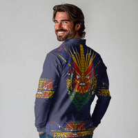 Haiti Flag Traditional Dashiki Long Sleeve Polo Shirt Black Color LT03 - Polynesian Pride