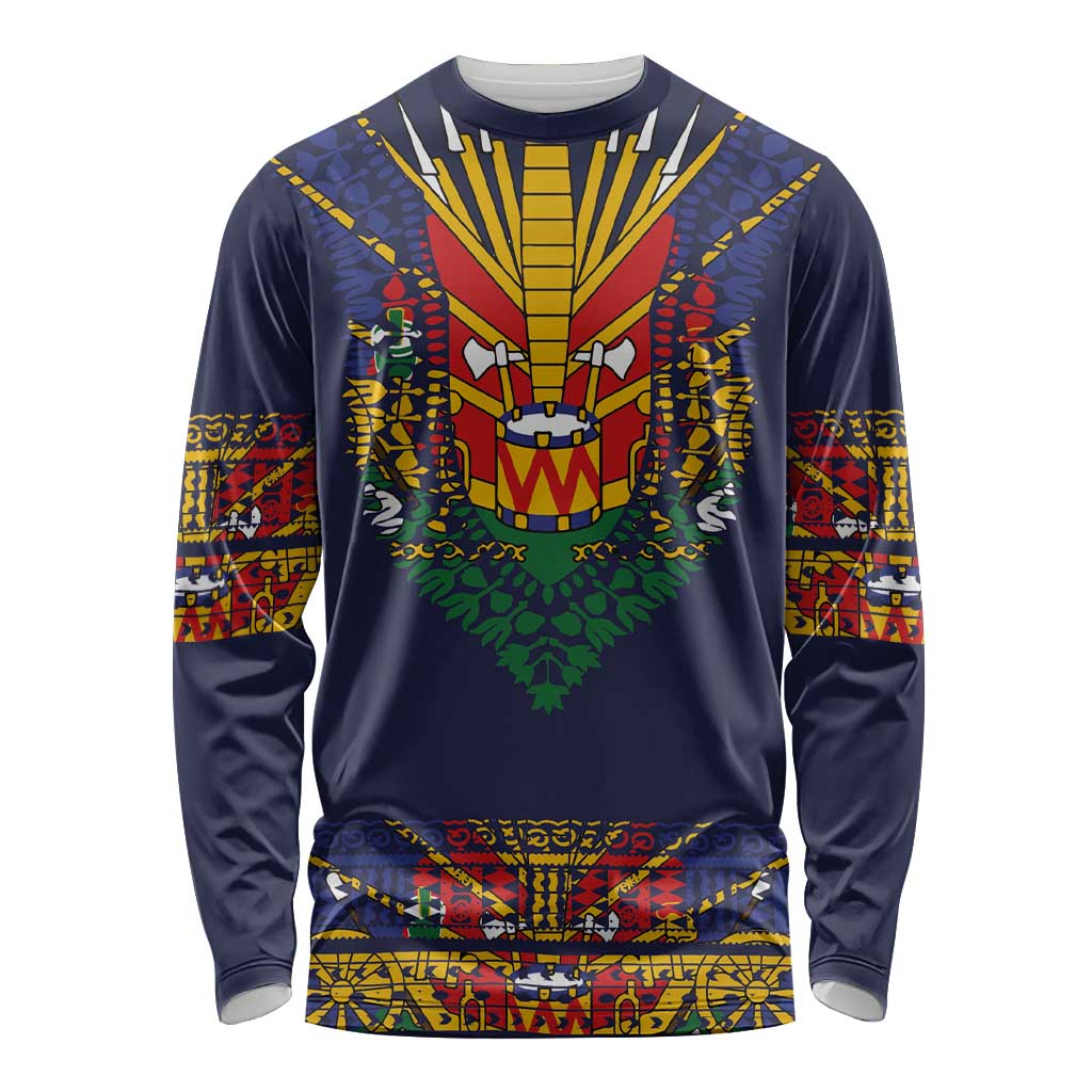 Haiti Flag Traditional Dashiki Long Sleeve Shirt Black Color - Polynesian Pride