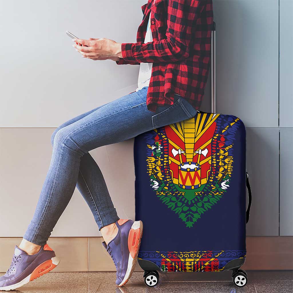 Haiti Flag Traditional Dashiki Luggage Cover Black Color - Polynesian Pride
