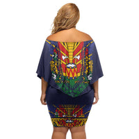 Haiti Flag Traditional Dashiki Off Shoulder Short Dress Black Color - Polynesian Pride