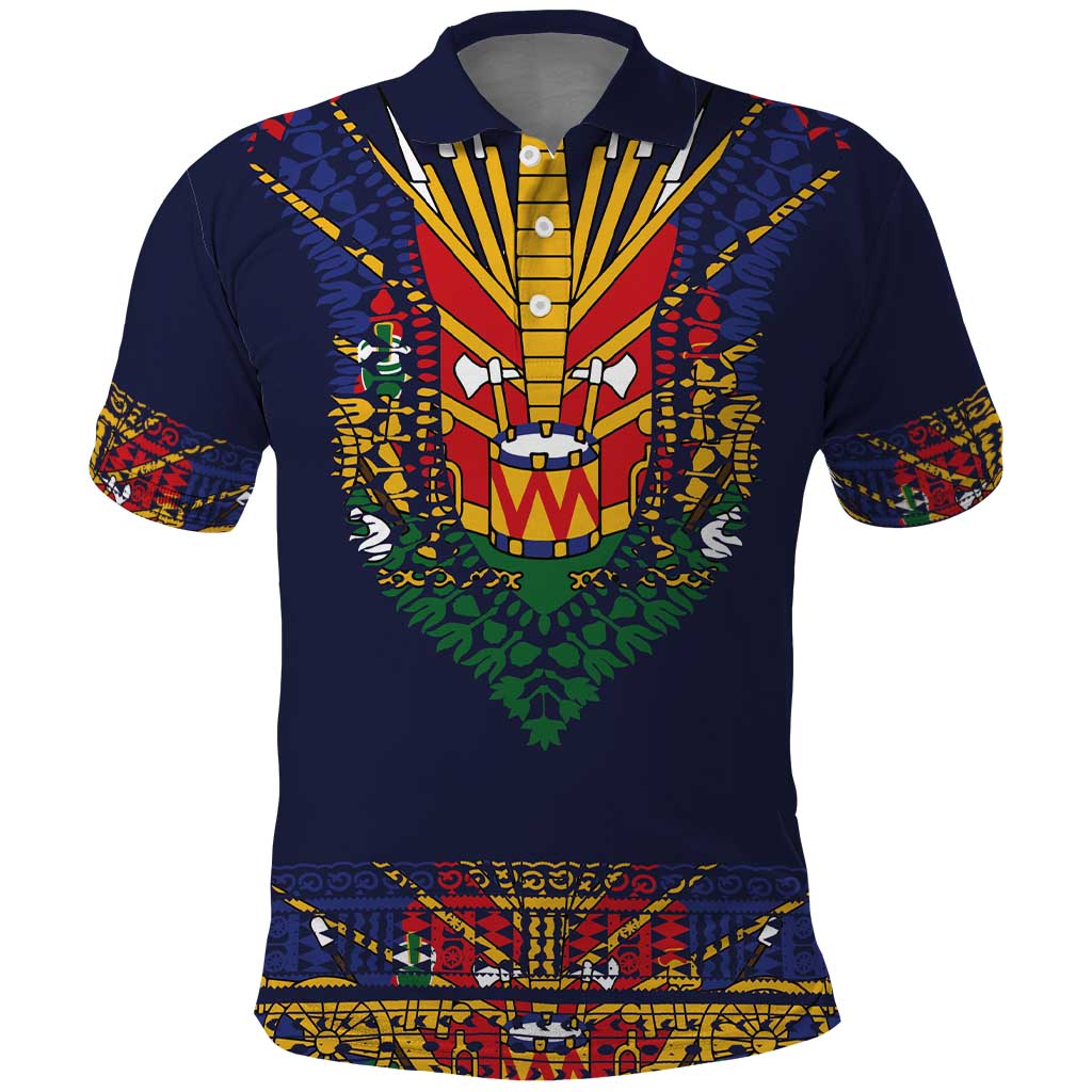 Haiti Flag Traditional Dashiki Polo Shirt Black Color - Polynesian Pride