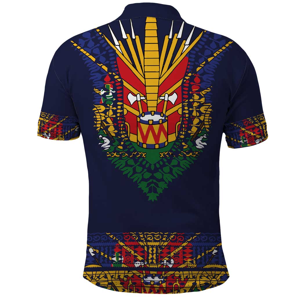 Haiti Flag Traditional Dashiki Polo Shirt Black Color - Polynesian Pride