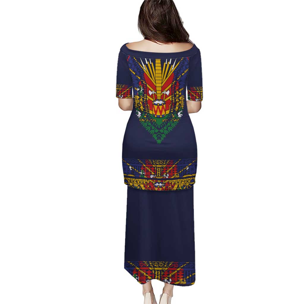 Haiti Flag Traditional Dashiki Puletasi Black Color - Polynesian Pride