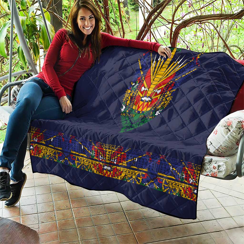 Haiti Flag Traditional Dashiki Quilt Black Color - Polynesian Pride