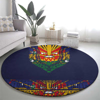 Haiti Flag Traditional Dashiki Round Carpet Black Color - Polynesian Pride