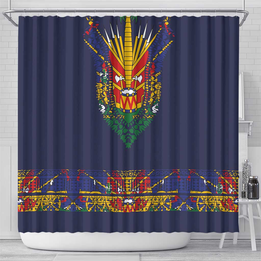 Haiti Flag Traditional Dashiki Shower Curtain Black Color - Polynesian Pride