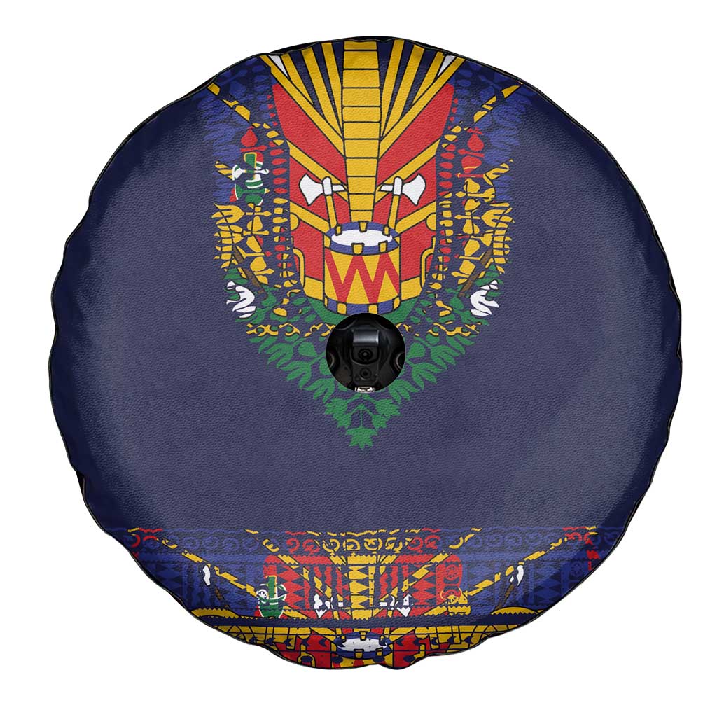 Haiti Flag Traditional Dashiki Spare Tire Cover Black Color - Polynesian Pride